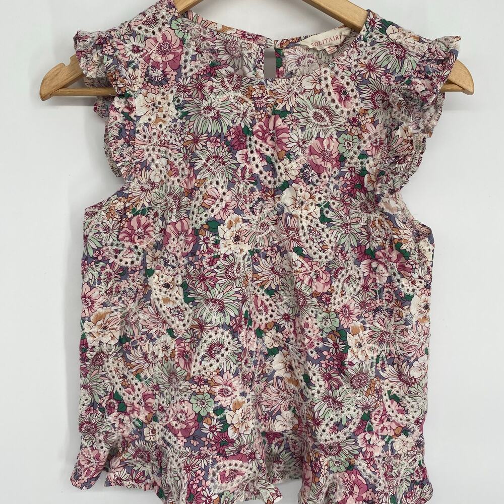 Solitaire Top Embroidered Floral Lace Eyelet Ruffle Sleeve Romantic Feminine S